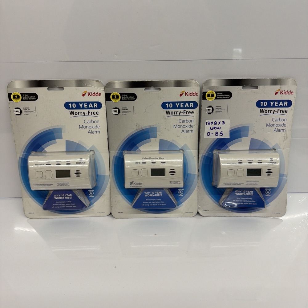 Lot of 3 Kidde 10-Year Battery Carbon Monoxide Detector w/ Digital Display
